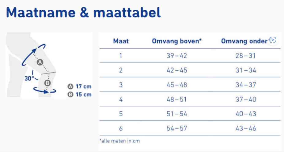 Bauerfeind braces genutrain P3   maattabel   detail